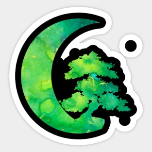 Green Crescent Moon and Bonsai Tree Sticker